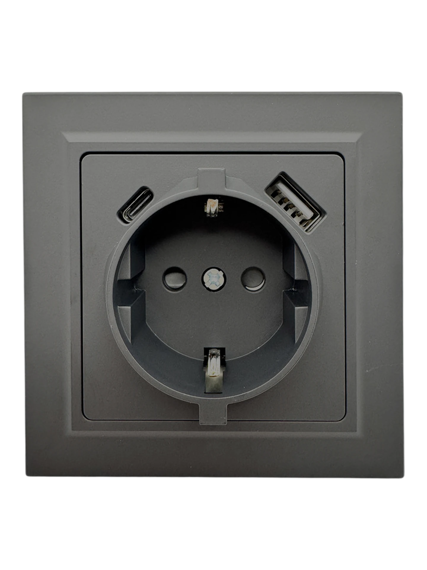 Розетка 1-я с/з с шторками с USB и TYPE C (5В, 2.1А) тёмн. серая Софт-тач